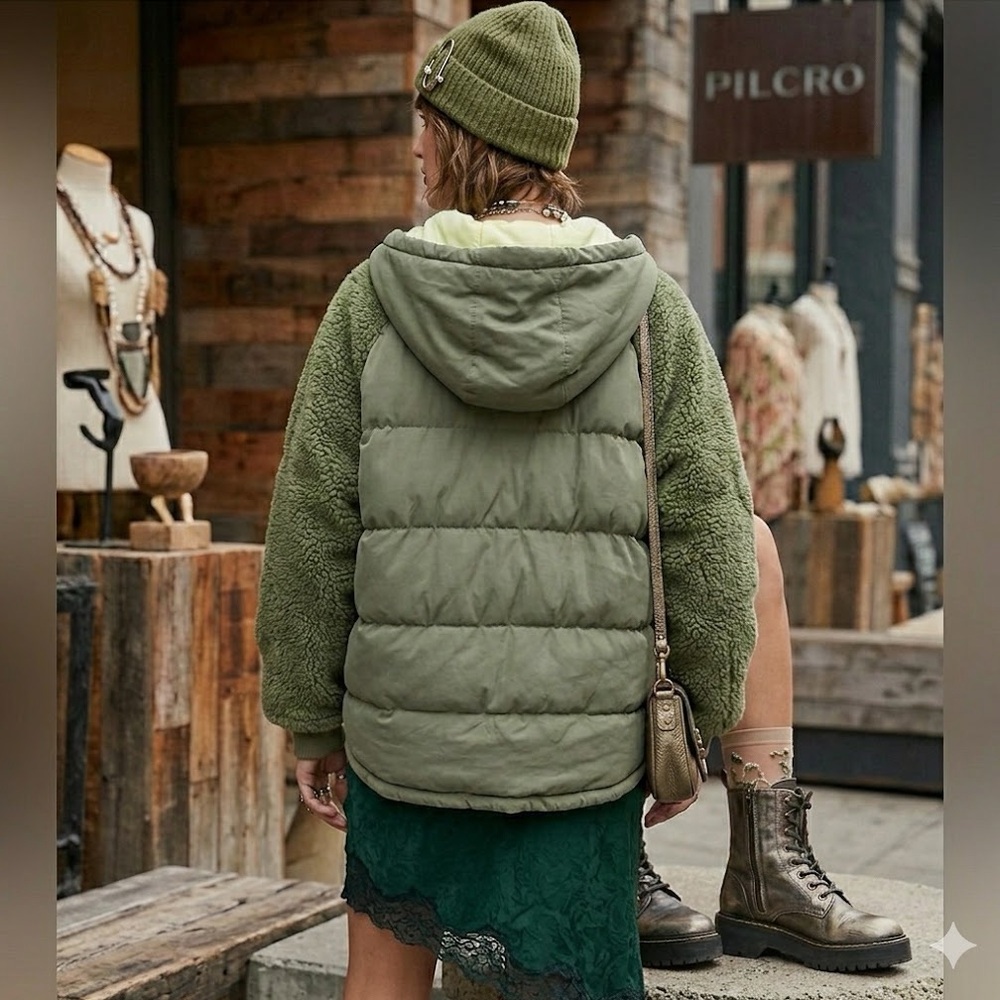 Anthropologie Pilcro Swing Puffer Jacket. Oversized Green Warm XS - Picture 2 of 7